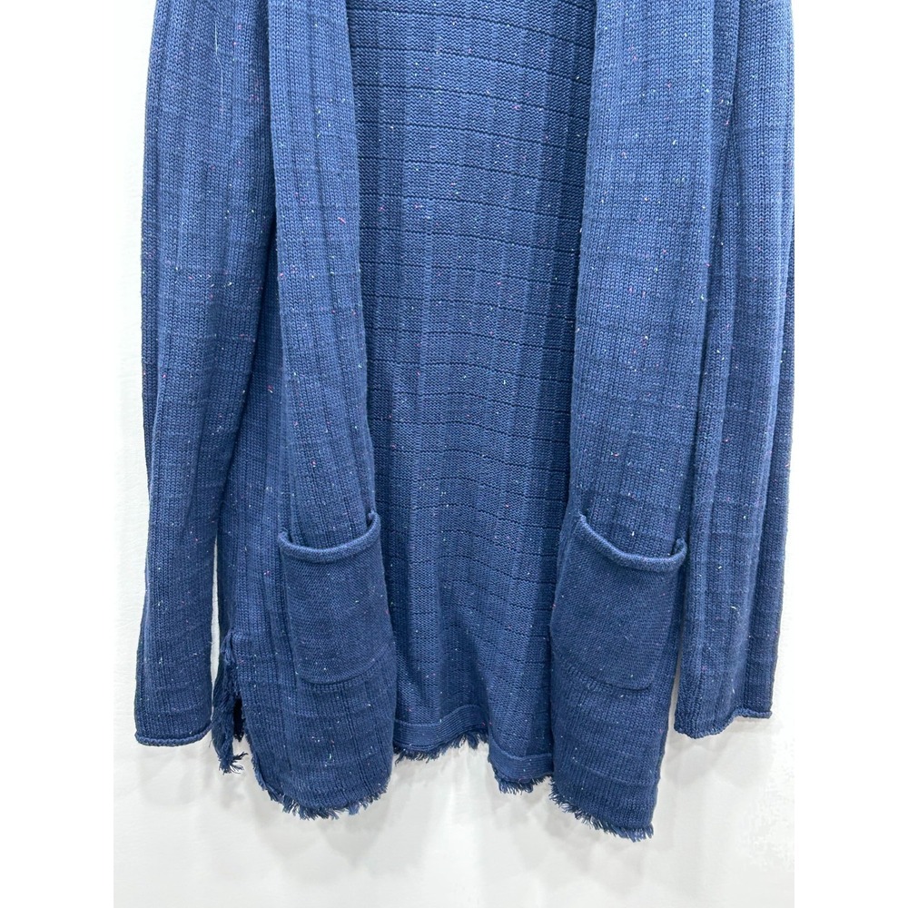 CAbi Duchess Speckled Navy Blue Size Medium Fringe Cardigan Longline Duster - Picture 4 of 11